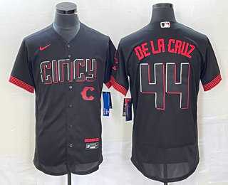 Mens Cincinnati Reds #44 Elly De La Cruz Black 2023 City Connect Flex Base Stitched Baseball Jersey1